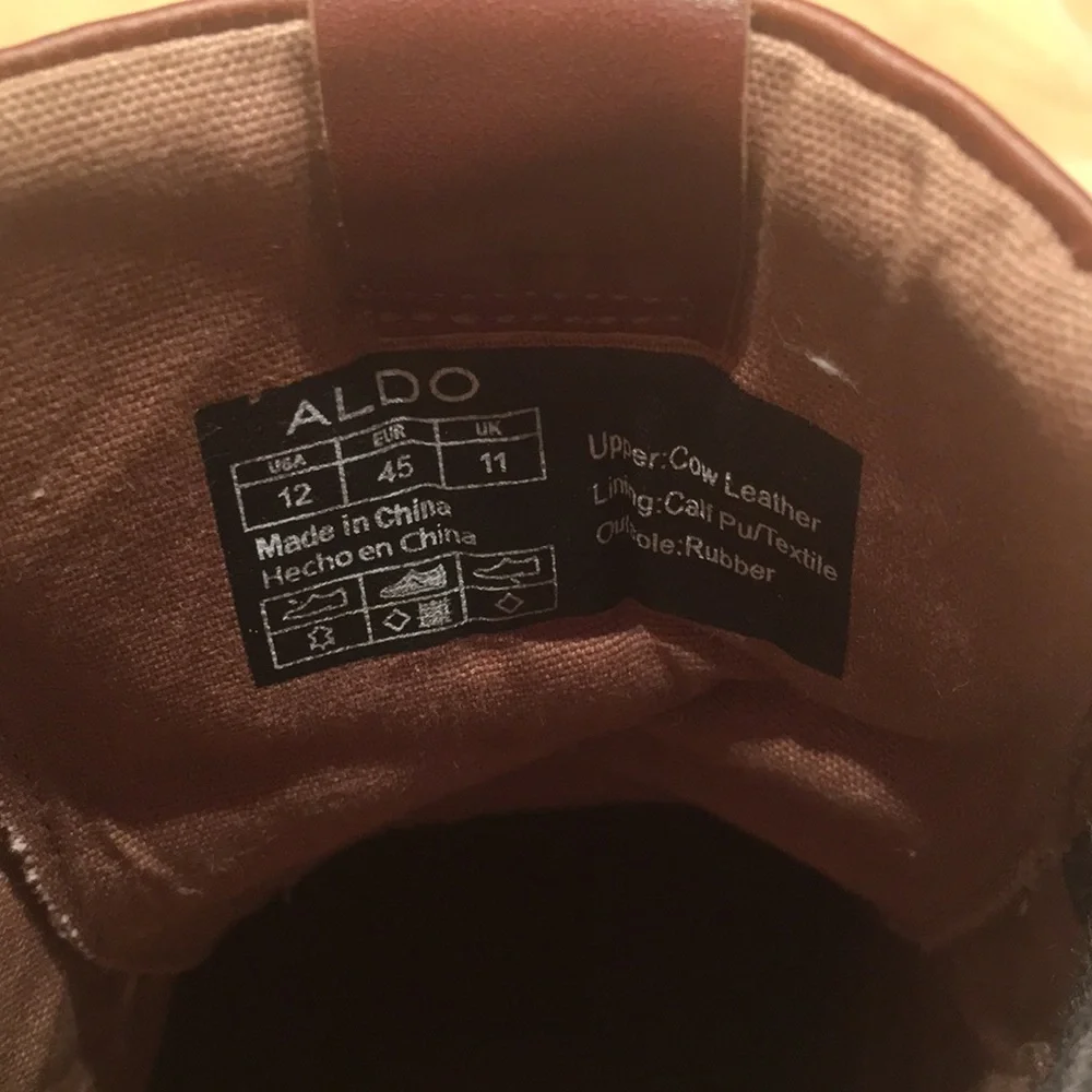 Aldo Men’s Copper Brown Leather Chunky Lace Up Rubber Boots